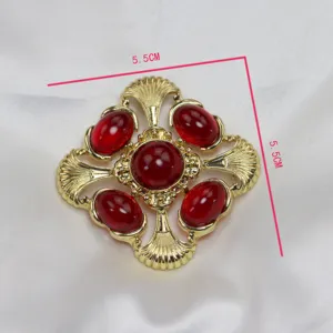 Broche pendentif croix en verre rouge ton or vintage double usage accessoire 5.5cm