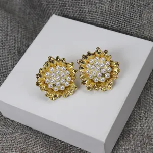 Boucles d'oreilles tournesol perle vintage pour femmes bijoux de fleurs plaque or