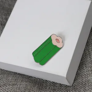 Cute green enamel pin with pink cloud top, metal lapel badge for clothing bags accessories