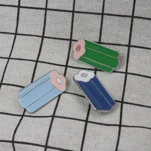 Cute enamel brooch pins set in green, light blue and dark blue for clothing bag accessories.
