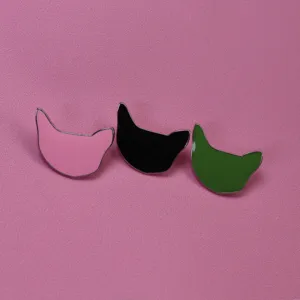 Lot de trois broches en email chat en rose noir et vert accessoirebijou metal mignon style