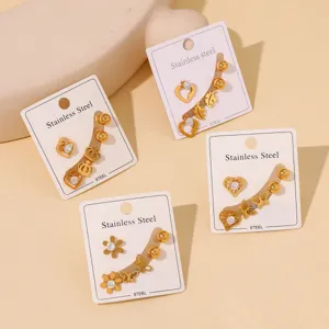 Stainless steel ear studs set minimalist heart butterfly flower cubic zirconia earrings for women.