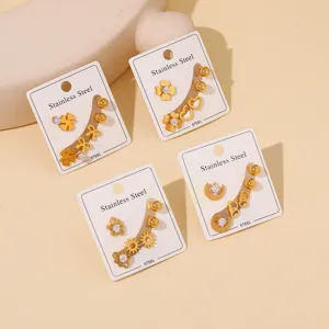 Stainless steel stud earrings set, minimalist geometric design, fashion jewelry for women daily wear.