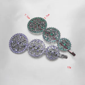 Korean vintage hollow round rhinestone hair clip elegant metal side barrette for women