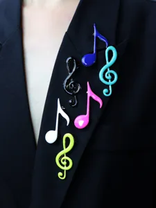 Colorful enamel music note brooch set, exquisite metal treble clef pins for apparel accessory.