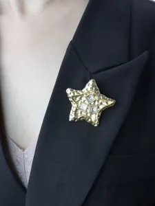 Vintage lava star rhinestone brooch retro gold metallic corsage pin fashion accessory