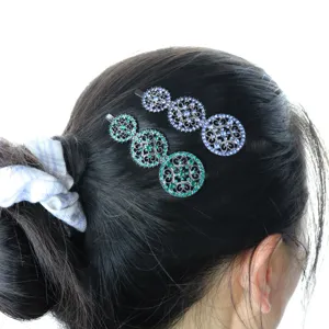 Retro Hollow Circular Carved Rhinestone Hair Clip Elegant Women Metal Side Barrette Hair Accessory
