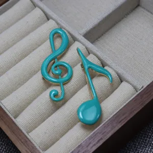 Handmade enamel music note brooch, turquoise musical pin, elegant preppy clothing accessory.