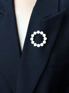 White enamel beaded round brooch pin vintage minimalist circle lapel pin for women blazer