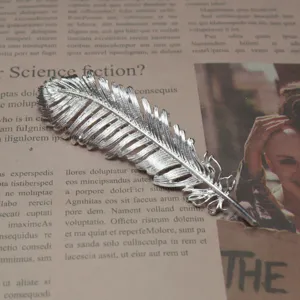 Silver feather brooch vintage style lapel pin for women suit dress hat accessories