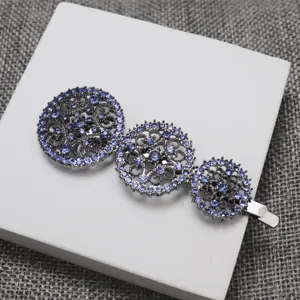 Korean vintage rhinestone hollow circular hair clip elegant metal barrette accessory