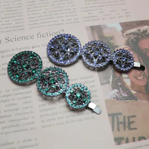 Korean style hallow round rhinestone hair clips set, elegant metal side clips for women.