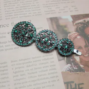 Vintage hollow circular rhinestone hair clip elegant metal barrette for women and girls