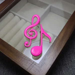 Handmade pink enamel musical note brooch pins set, cute music badge for daily clothing accessories.