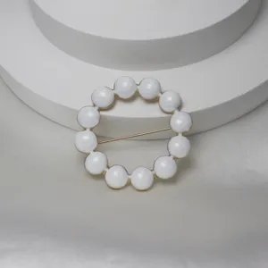 White enamel bead circular brooch scarf buckle elegant tambourine dot design jewelry accessory
