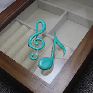 Handmade enamel music note brooch pin cute turquoise music lover jewelry accessory gift.
