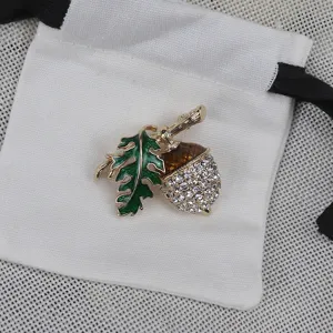 Spilla ghianda smalto cristallo vintage elegante accessorio abbigliamento donna