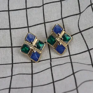 Pendientes esmaltados rombos estilo barroco vintage, joyas retro elegantes para mujer.
