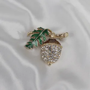 Spilla vintage elegante in cristallo strass ghianda foglia quercia accessorio di moda