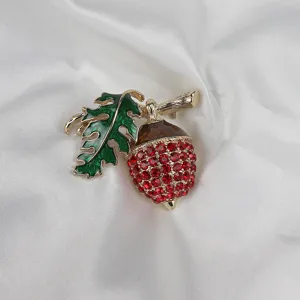 Spilla ghianda con strass smalto stile vintage accessori abbigliamento donna moda retro