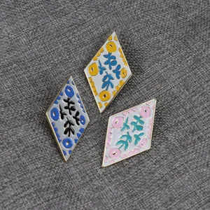 Designer style diamond enamel brooch set, cute floral metal pin badge for clothes decor.