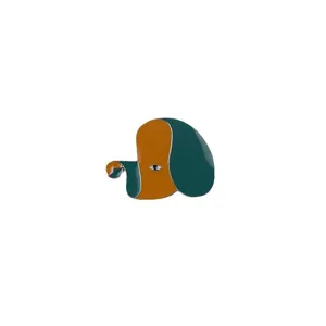 Abstract dog enamel brooch, unique green and orange metal pin for clothes accessories.