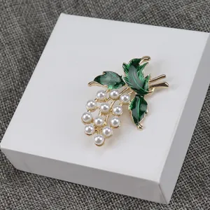 Vintage grape brooch pearl green enamel plant pin apparel clothing accessories detail view
