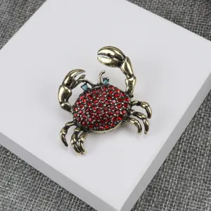 Antike Strass Krabbe Brosche exquisite rote Kristall Metall Insekt Schmuck Nadel Accessoire Geschenk