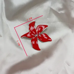 Red enamel iris flower brooch pin elegant garment accessory jewelry for women charm gift sparkling