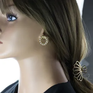 Vintage gold-plated chain link pearl hoop earrings for women daily fashion jewelry.