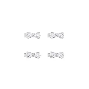 Detailed close-up of rhinestone bow hair clips with sparkling crystal design in a set of four.
