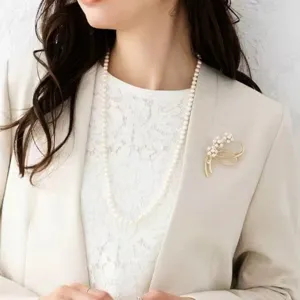 Exquisite pearl brooch for women, elegant gold-toned metal design for suit and sweater.