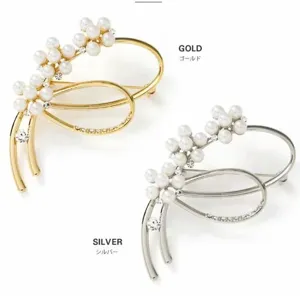 Elegant pearl rhinestone brooch pin, stylish gold and silver suit sweater jewelry accessory
