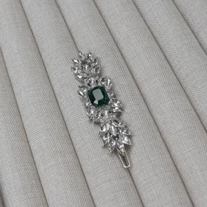 Vintage crystal hair clip with emerald green center stone elegant hair accessory for women