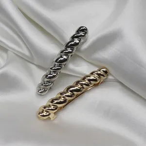 Elegant twisted metal hair clip set, dual tone silver and gold, chic daily hair accessory for women.