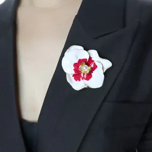 Vintage enamel pearl orchid flower brooch pin elegant women clothing accessories gift new
