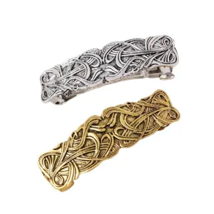 Vintage alloy engraved hair clips set, retro Roman pattern spring automatic clips for women