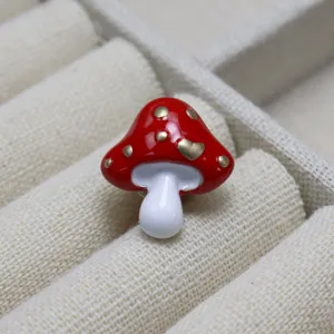 Spilla Fungo Rosso Smaltato Vintage Graziosa Spillina da Rever Accessorio per Donne