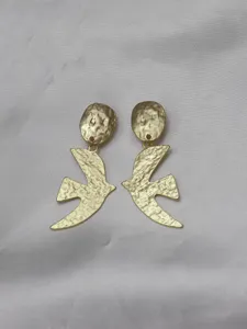 Vintage gold peace dove stud earrings, textured designer niche jewelry for women daily wear.