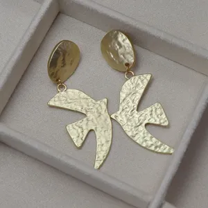 Gold textured swallow earrings vintage design dove drop earrings for women elegant jewelry