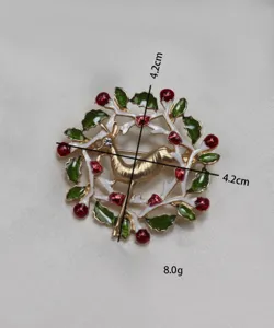 Vintage Emaillierte Strass Weihnachten Hirsch Kranz Brosche Pin Geschenk Detail