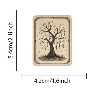 Detailed view of vintage gothic tarot tree sticker featuring intricate branch and hanging ornament design.