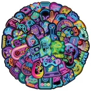 50pcs neon video game stickers waterproof colorful glowing decals for luggage laptop