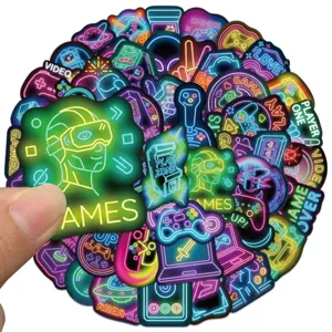 Neon video game stickers glowing fluorescent waterproof decals for luggage and helmets pack of 50