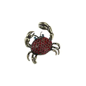 Antike vintage bronzefarbene rote strass krabbe brosche pin fuer damen mode accessoires