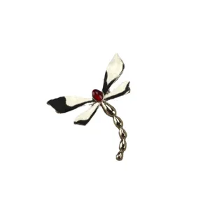 Vintage alloy dragonfly brooch featuring a striking red center stone, perfect for daily wear.