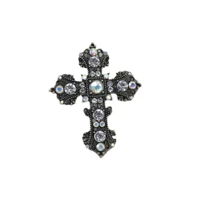 Vintage gotische kruis broche hanger voor vrouwen, antiek zilver strass kristal sieraden.
