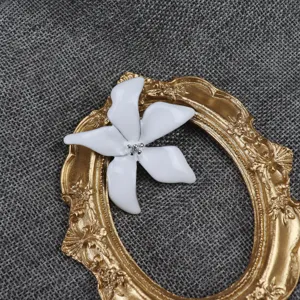 White enamel flower brooch elegant iris lapel pin vintage clothing accessories for women