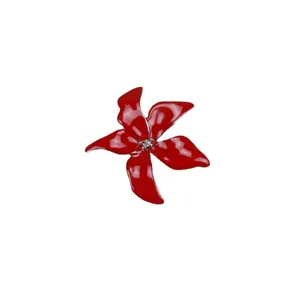 Red enamel iris flower brooch pin for women fashion clothing accessories elegant floral jewelry gift