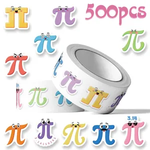 Cartoon Pi Math Symbol Roll Stickers Waterproof PVC Adhesive Sticker For Laptop Envelope DIY Sealing Stationery Deco